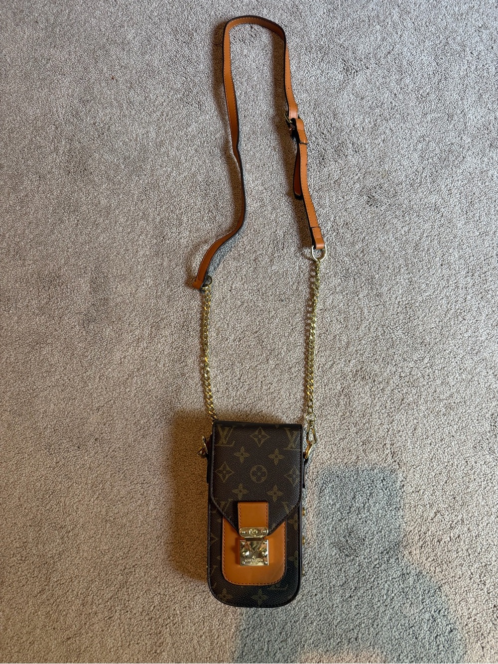 Louis Vuitton Brown Monogram Crossbody with Tan Accent and Gold Hardware